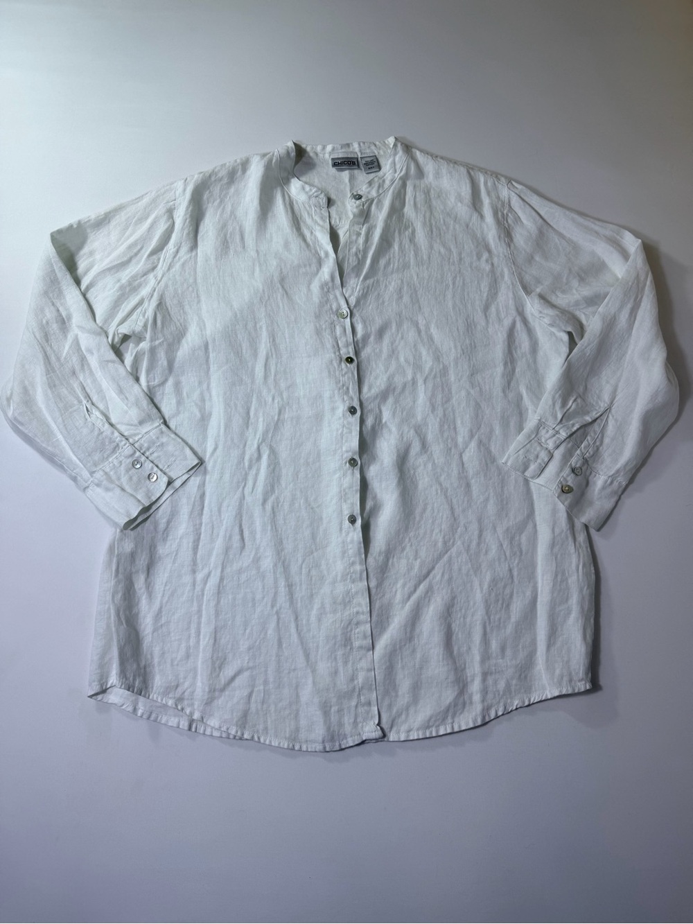Chico's White 100% Linen Casual Button-Down Shirt Size 3 Women’s XL 16